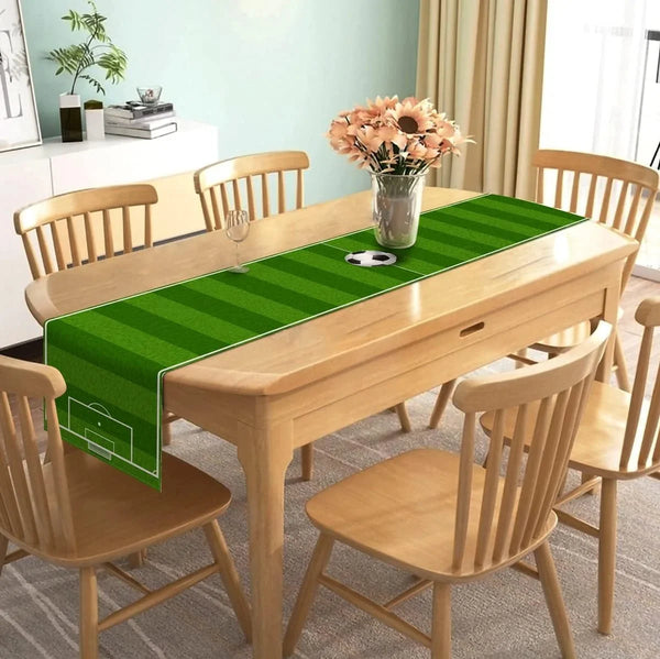 Linen Soccer Table Runner Sport Table Decoration Boy Soccer Birthday Party Supplies for Farmhouse Rustic Vintage Table Cover Home Kitchen Dining Room (13" X 72")5