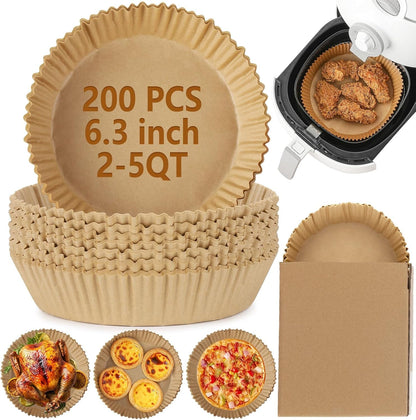 200Pcs Air Fryer Disposable Paper Liner, round Non-Stick Air Fryer Liners Parchment Paper for Baking Roasting Microwave Oven (6.3 Inch)1