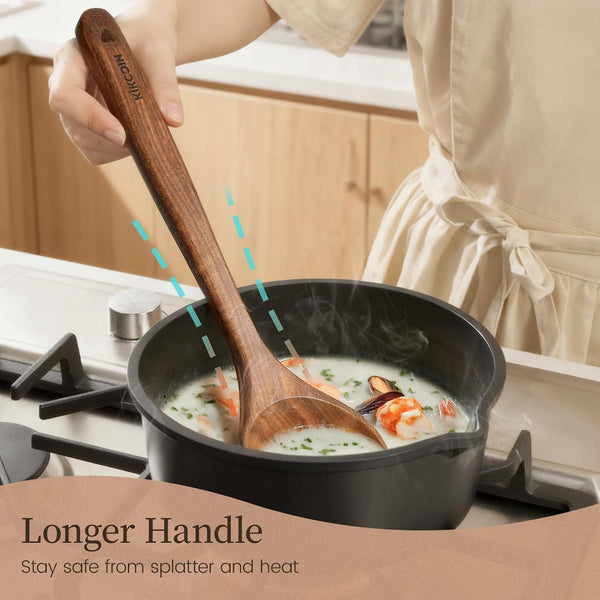 10 PCS Durable Natural Teak Wooden Cooking Utensil Set, Non Toxic Wooden Spoons for Cooking, Wooden Utensil Set for Cooking with Comfort Grip, Nonstick & Easy to Clean Wood Kitchen Utensil Set4