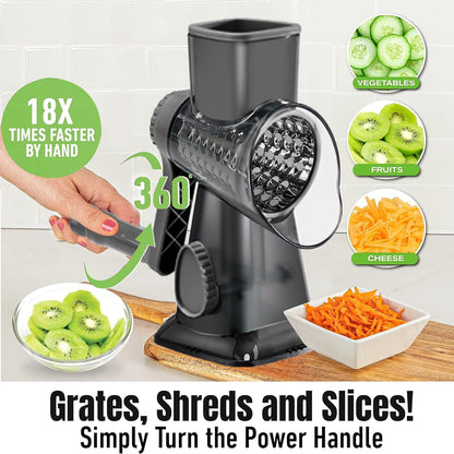 Cheese Grater Hand Crank Rotary Vegetables Shredder with Handle | 3-In-1 Graters, Interchangeable Blades, Non-Slip Base, Multifunctional Slicer3