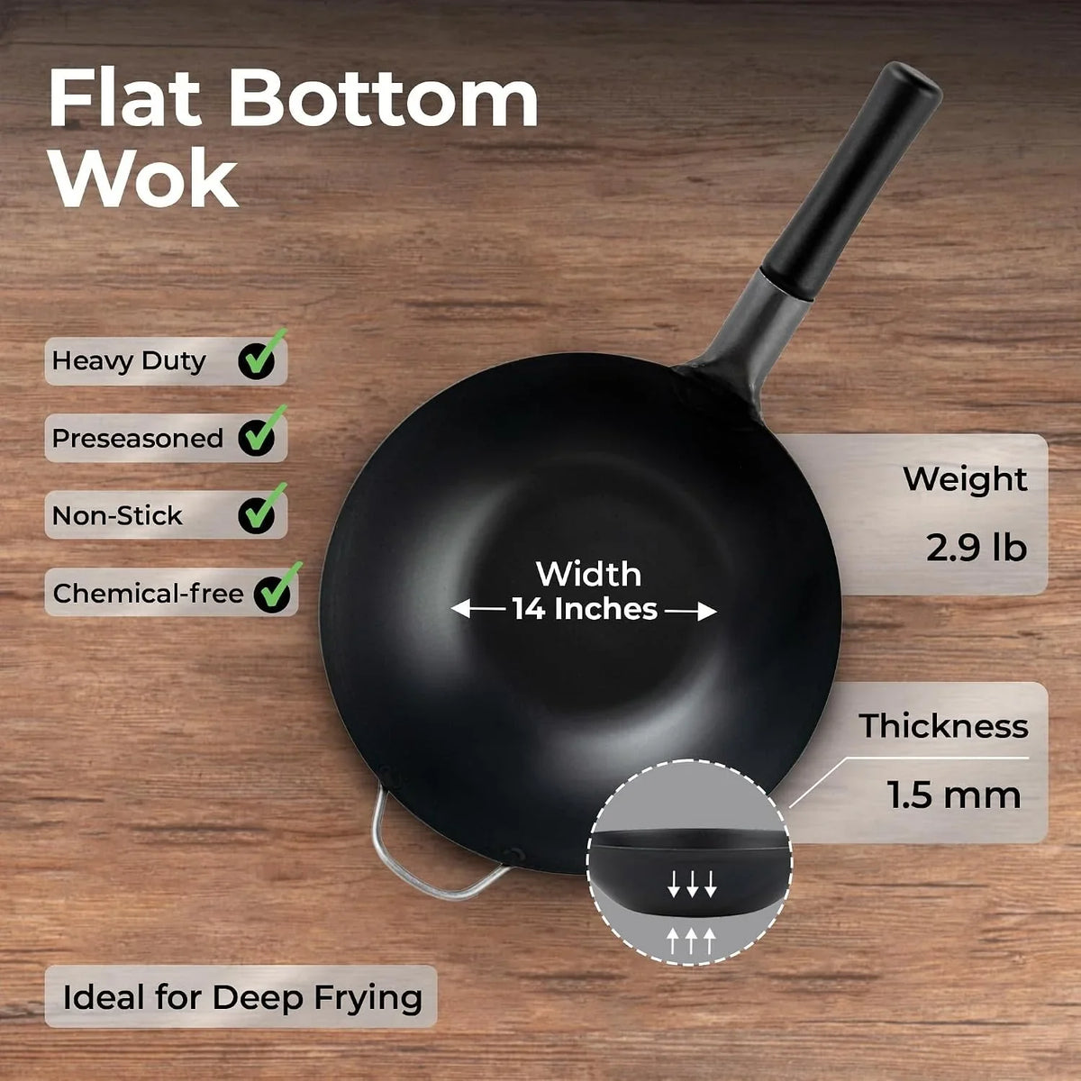 carbon-steel-wok-1-pack-of-13-3-inch-heavy-duty-uniform-heat-distribution-pan-induction-compatible-flat-bottom-wok-welded-handle-black-for-gas-stovetops-and-grills