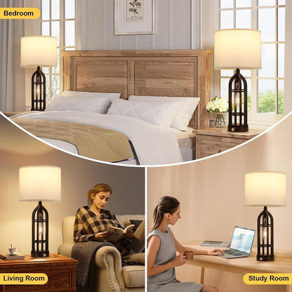 Table Lamps for Living Room, 3 Way Dimmable Farmhouse Lamp Set of 23