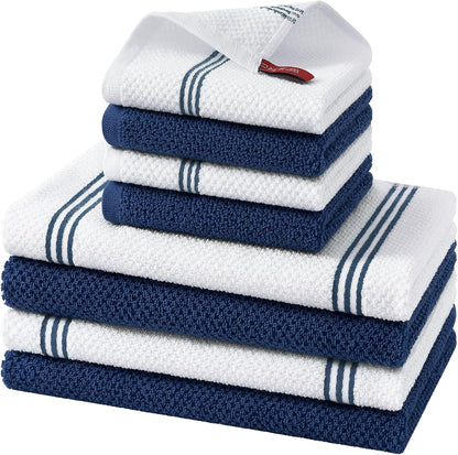 Dual Design Kitchen Towels and Dishcloths Set, 8 Pack, Navy Blue1