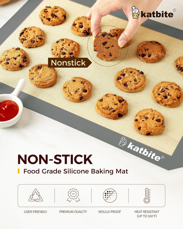 Silicone Baking Mat Set of 3 Grey | 2 Half Sheets Mats + 1 Quarter Baking Sheet, Reusable & Nonstick Bakeware Mats for Cookies, Macarons, Bread3