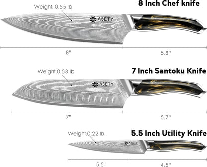 Damascus Knife Set 3 PCS, Japanese Chef Knife Set with Resin Handle | Ultra-Sharp Professional Kitchen Knives, 67-Layer Damascus Kitchen Knife Set with VG10 Steel Core, Elegant Box for Men Women6