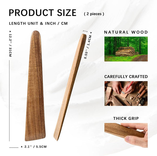 Flat Wooden Spatulas for Cooking, 2-Piece Acacia Wood Set, 12 Inch2