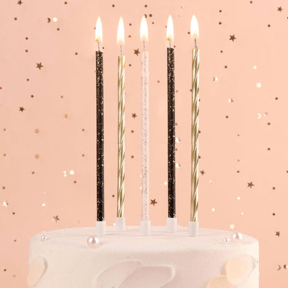 Gold, Black, White Long Thin Birthday Candles, Cake Candles, Birthday Parties, Wedding Decorations, Party Candles2