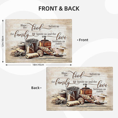 Christian Coffee Placemats Set of 4, Bless the Food before Us Place Mats, Religious Table Mats for Kitchen Dining Table Kitchen Decor Linen 12X18 Inch3