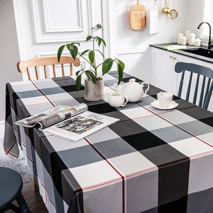 Rectangle Plaid Check Tablecloth Holiday Outdoor Checkered Table Cover Waterproof Wrinkle Resistant Classic Tabletop Decoration Party Kitchen Dining Room, 52" X 70", Black3