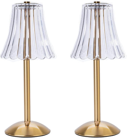 Cordless Table Lamps for Home,Table,Dining Room, Gold Rechargeable Lamps, USB Charge 12'' Tall LED Brass Portable Outdoor Indoor Table Lamp with Built-In Dimmer (Pack2 Gold Flower Lamp)1