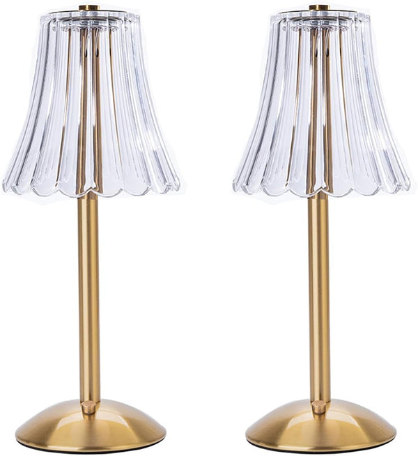 Cordless Table Lamps for Home,Table,Dining Room, Gold Rechargeable Lamps, USB Charge 12'' Tall LED Brass Portable Outdoor Indoor Table Lamp with Built-In Dimmer (Pack2 Gold Flower Lamp)1