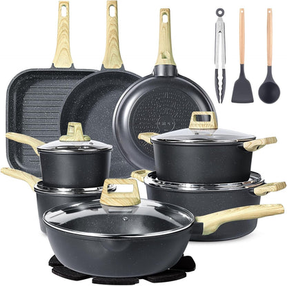 21Psc Pots and Pans Set Non Stick - Grey Ceramic Kitchen Cookware Sets Nonstick Induction Cookware Non-Toxic Cooking Pan Set with Silicone Utensils, PFOS and PFOA Free1