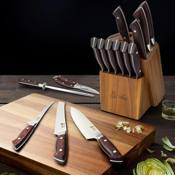 16-Piece Kitchen Knife Set, High-Carbon Stainless Steel, Pakkawood Handles | Ultra-Sharp Knife Block Set with Ergonomic Full-Tang Handles, Professional Knife Set with Block and Sharpener for Gifting7