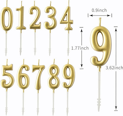 10-Pieces Gold Numeral Birthday Candles, Cake Numeral Candles Number 0-9 Glitter Cake Topper Decoration for Birthday,Wedding Anniversary,Party Celebration6