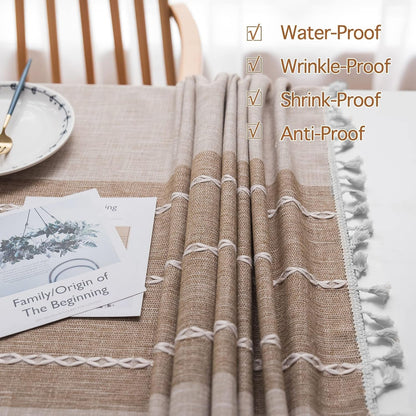 Tablecloths for Rectangle Tables, Cotton Linen Table Cloth Waterproof Tablecloth Wrinkle Free Farmhouse Dining Tables Cover, Soft Fabric Table Cloths with Tassels, Brown, 55" X 70", 4-6 Seats4
