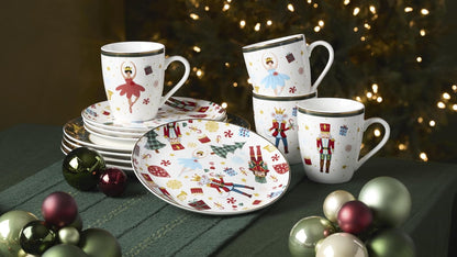 Nutcracker Ballet Porcelain 12-Piece Christmas Dinnerware Set for 43
