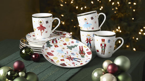 Nutcracker Ballet Porcelain 12-Piece Christmas Dinnerware Set for 43