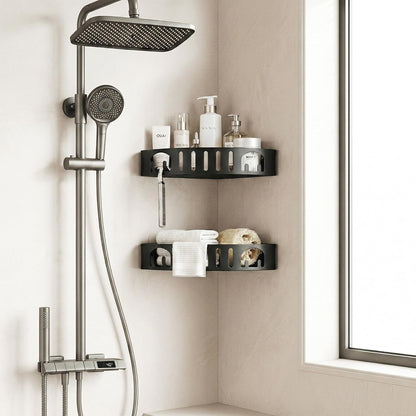 Adhesive Corner Shower Caddy with Hooks,No Drill Aluminum Shower Shelf 2PCS4