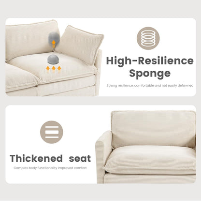 112'' Modular Sectional Cloud Couch with Movable Ottoman, 4 Seat Modern Corduroy Sofa, Deep Seat L Shaped Couch for Living Room Bedroom Apartment, Beige6