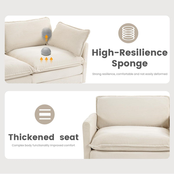 112'' Modular Sectional Cloud Couch with Movable Ottoman, 4 Seat Modern Corduroy Sofa, Deep Seat L Shaped Couch for Living Room Bedroom Apartment, Beige6