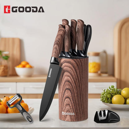 Knife Set, 9 Piece Kitchen Knife Set with Block and Sharpener, Anti-Rust Stainless Steel Cooking Knives Set for Kitchen, Chef Knife Block Set5