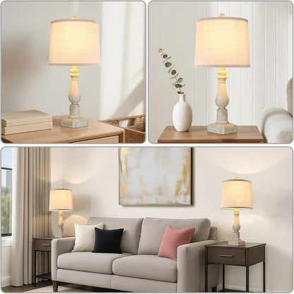 23'' Set of 2 Rustic Table Lamps for Living Room Bedroom, Traditional Farmhouse Resin Bedside Desk Lamps for Study Room Nursery Office, 2 Bulbs Included3