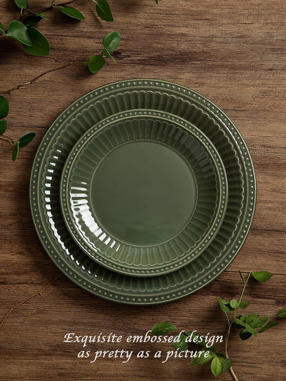 Ceramic Plates and Bowls Sets, 12Pc Handmade Dinnerware Set for 45