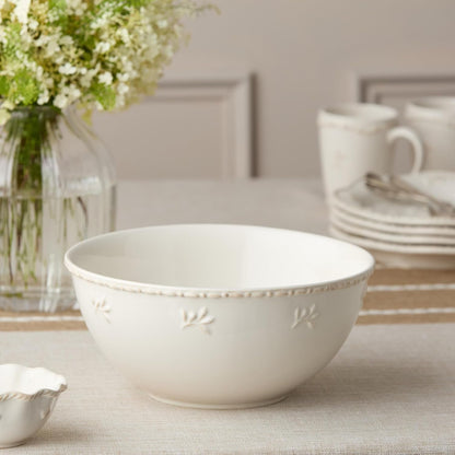 Heritage Large Mixing Bowl 10.75" – Classic Ivory Stoneware Bowl with Embossed Leaf Motif & Beaded Rim – Durable Farmhouse Kitchen Bowl for Baking, Serving & Entertaining3