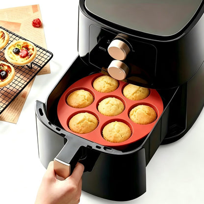 7 Hole Non Stick Silicone Liners and Muffin Pan for Air Fryers - Reusable Baking Trays Easy to Release and Clean1