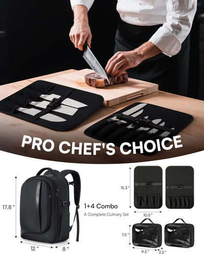 Chef Knife Backpack with Waterproof Pocket, 30+ Pockets for Knives and Tools, Knife Bags for Chefs Professional Culinary Apprentice Private Chefs, Pocket for Tablet Laptop (Knife Not Included)2