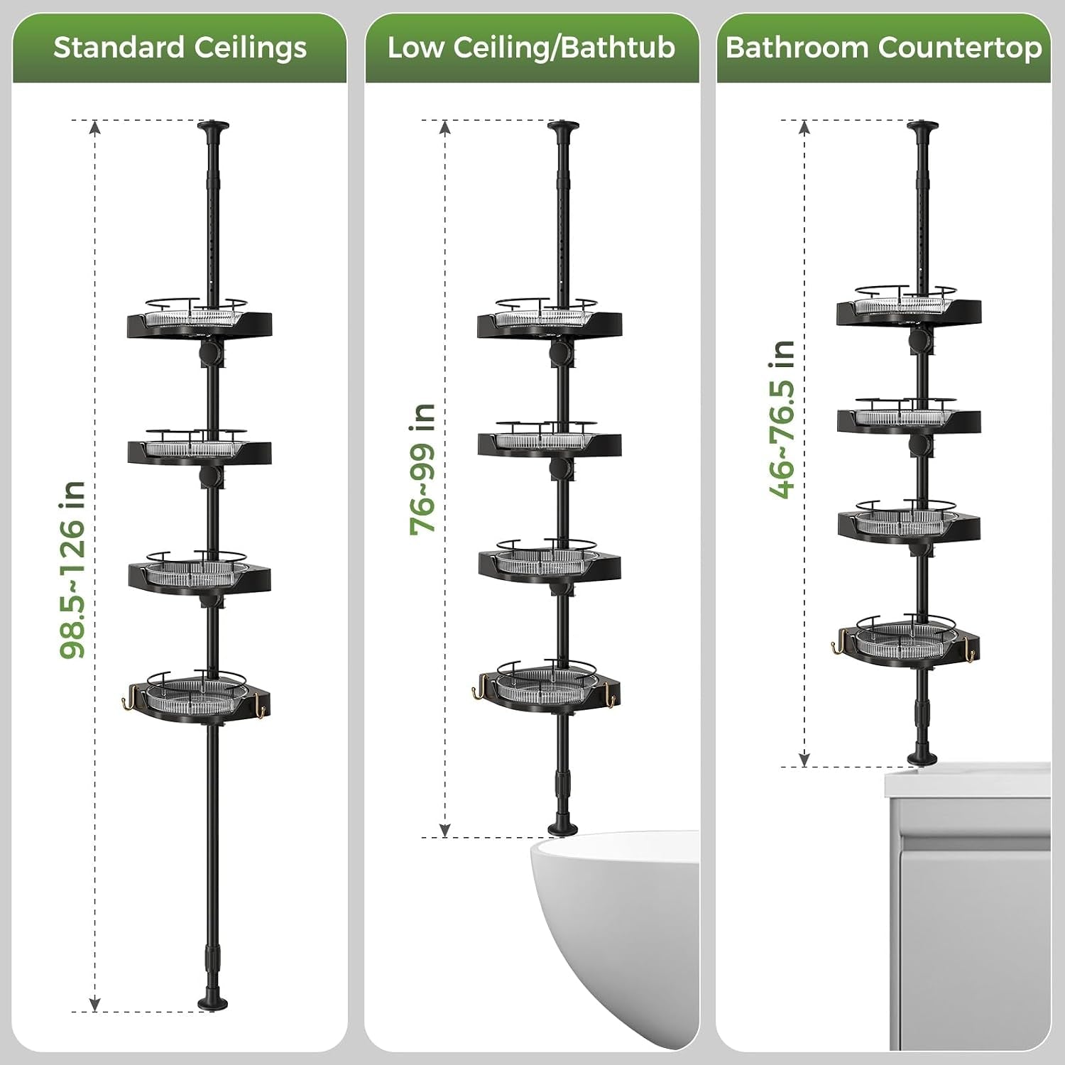 360-rotating-shower-caddy-tension-pole-with-4-tier-rustproof-lazy-susan-35-128-inch-no-drilling-coner-shelves-adjustable-shower-rack-for-bathroom-bathtub-washbasin-plant-storage-black