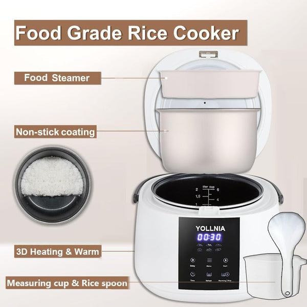 3L Rice Cooker 12 Cups (Cooked),Mini Digital Rice Cooker | 6 in 1 Multicooker for Grain,Preset,Reheat Options,12-Hr Delay Timer, Auto Keep Warm,Non-Stick Inner Pot with Steaming Basket6