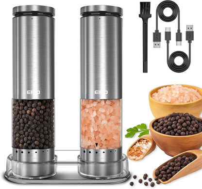 Electric Salt and Pepper Grinder Set Rechargeable, Automatic Salt and Pepper Shakers Mills External Adjustable Coarseness, Kitchen Gadgets, Stocking Stuffers Christmas Cooking Gifts for Men Women1