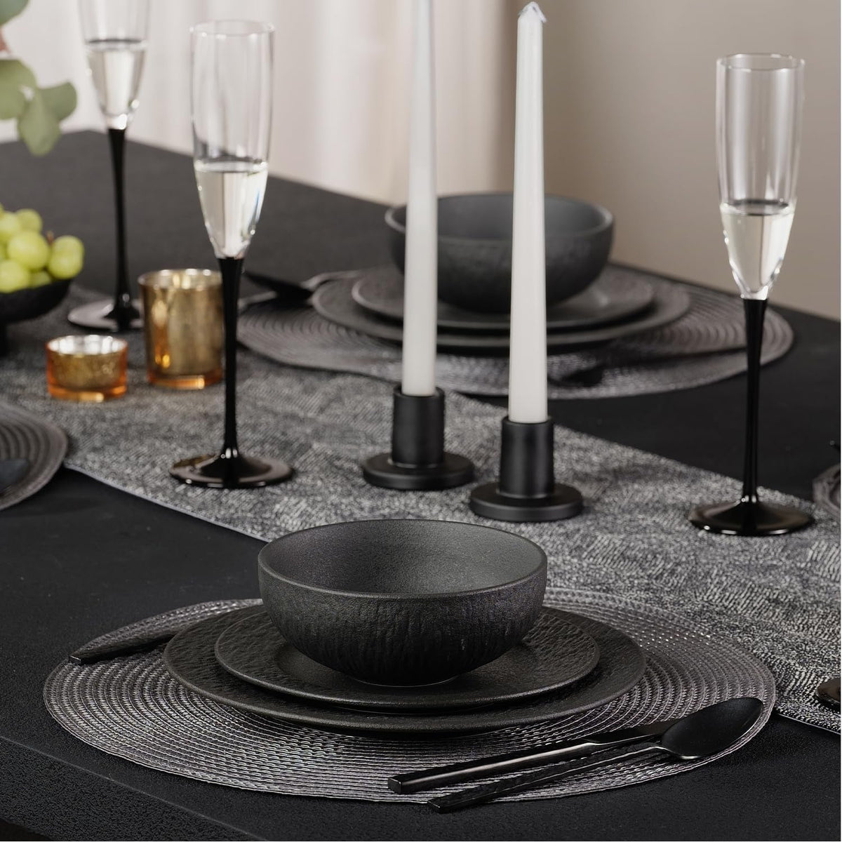 black-dinnerware-sets-24-piece-plates-and-bowls-sets-matte-marble