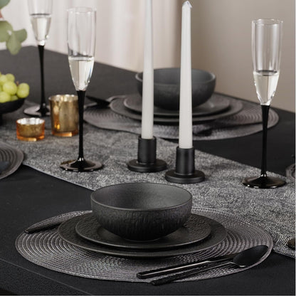 Black Dinnerware Sets, 24-Piece Plates and Bowls Sets, Matte Marble4
