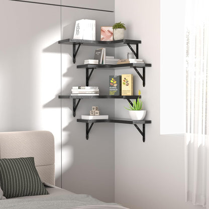 Corner Floating Shelves Wall Mounted Set of 4, Rustic Wood Storage Display Shelves for Home Decor, Bathroom, Kitchen, Bedroom, Living Room, Office (Black)7