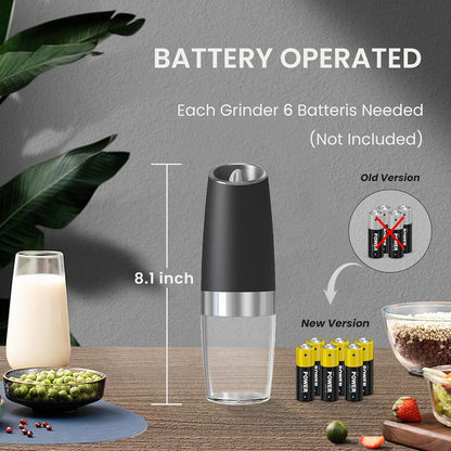 Battery Operated Salt and Pepper Grinder Set 2 Pack (Black) | Gravity-Activated Automatic Grinder with Led Light & Adjustable Coarseness, Each Uses 6 Aaa Batteries,Kitchen Daily Seasoning4