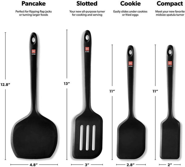 DI ORO Silicone Turner Spatula Set - 600F Heat Resistant, 4-Pc Black6