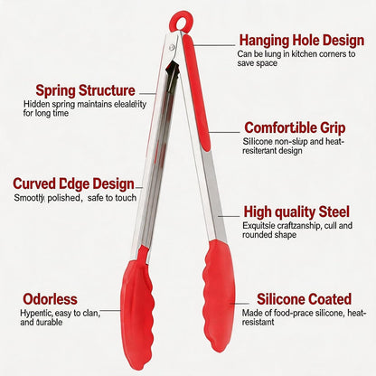 Stainless Steel Heat Resistant Kitchen Tongs for Cooking Non Scratch Silicone Tip, 7+9+12 Inch Set of 3,BBQ Tong (Green)5