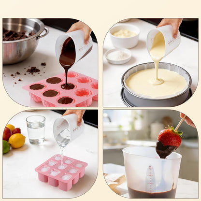 Food-Grade Silicone Measuring Cups for Melting Chocolate, 3Pcs BPA Free Silicone Baking Measuring Cups with 1/2Cup/1Cup/2Cup Capacity, Reusable Silicone Cups for DIY Chocolate Mold6