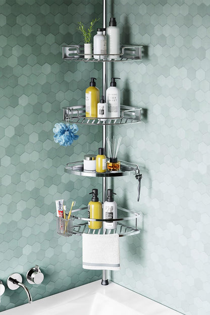 Shower Caddy Tension Pole, 4 Tier Corner Shower Shelves - Silver1