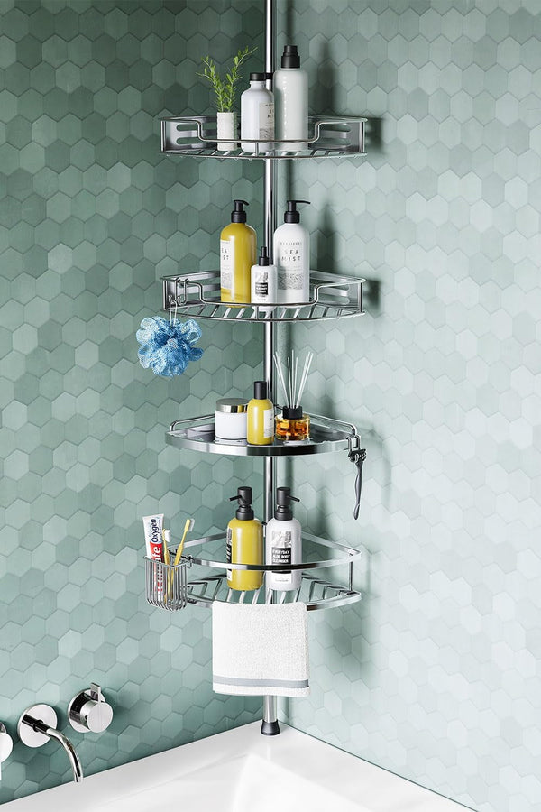 Shower Caddy Tension Pole, 4 Tier Corner Shower Shelves - Silver1