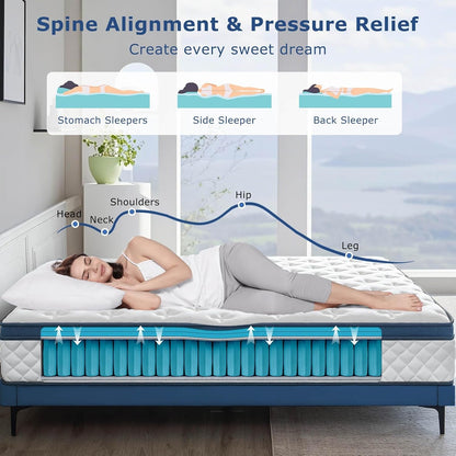 King Size Mattress, 12 Inch Medium Firm Hybrid King Bed Mattress, Memory Foam Mattresses in a Box for Pressure Relief, Individual Pocket Spring-Motion Isolation with Edge Support, Certipur-Us4