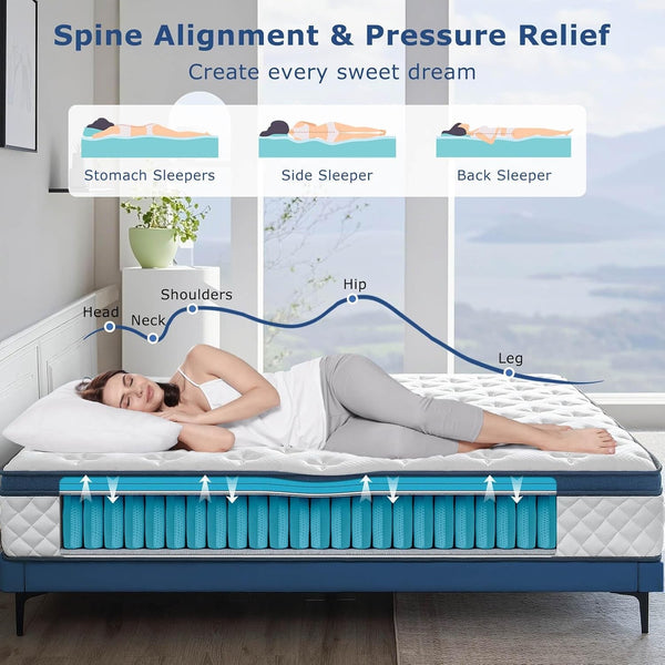 King Size Mattress, 12 Inch Medium Firm Hybrid King Bed Mattress, Memory Foam Mattresses in a Box for Pressure Relief, Individual Pocket Spring-Motion Isolation with Edge Support, Certipur-Us4