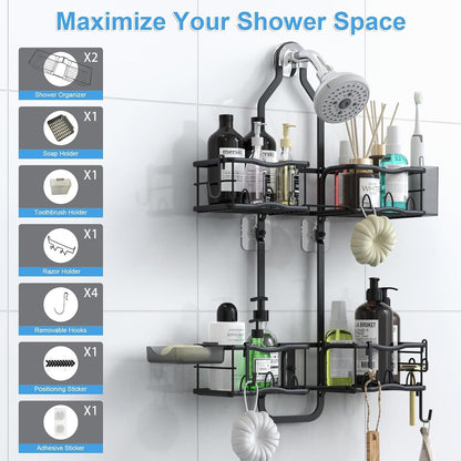 Shower Caddy Hanging Organizer over Showerhead, Rustproof Black8