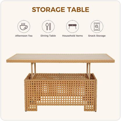 12-Piece Patio Wicker Furniture Set with Lift Top Coffee Storage Table, Outdoor Conversation Set Sectional Sofa with Water Resistant Thick Cushions, Cream6