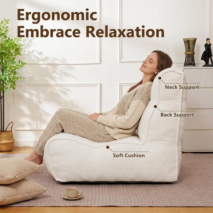 Gaint Bedroom Sofa for Adults, Memory Foam Lazy Sofa Sack, Ultra Soft Faux Fur Floor Sofa, Floor Couch for Bedroom, Living Room, Office & Home, Beige5