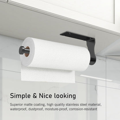 Paper Towel Holder, Single Hand Operable Paper Towel Holder under Cabinet with Adjustable Damper, Easy Tear, Wall Mount, Self-Adhesive or Drilled for Kitchen Bathroom, Black6