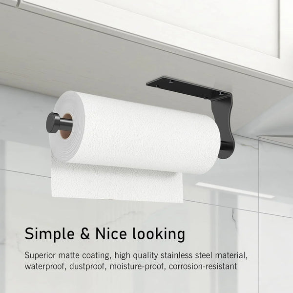 Paper Towel Holder, Single Hand Operable Paper Towel Holder under Cabinet with Adjustable Damper, Easy Tear, Wall Mount, Self-Adhesive or Drilled for Kitchen Bathroom, Black6