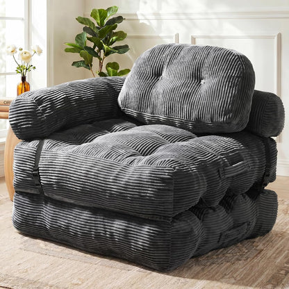 Folding Sofa Bed, L-Shaped Couch Back Support and Arm Pillow Futon1